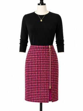 Talbots Size 10 Pink Tweed Wool Blend Pencil Skirt Gold Zip Career Chic